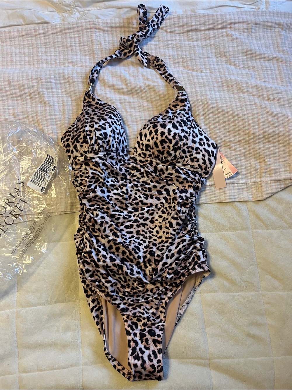 Victoria's Secret Leopard Halter One-Piece Swimsuit - Beige/Black - new w tags